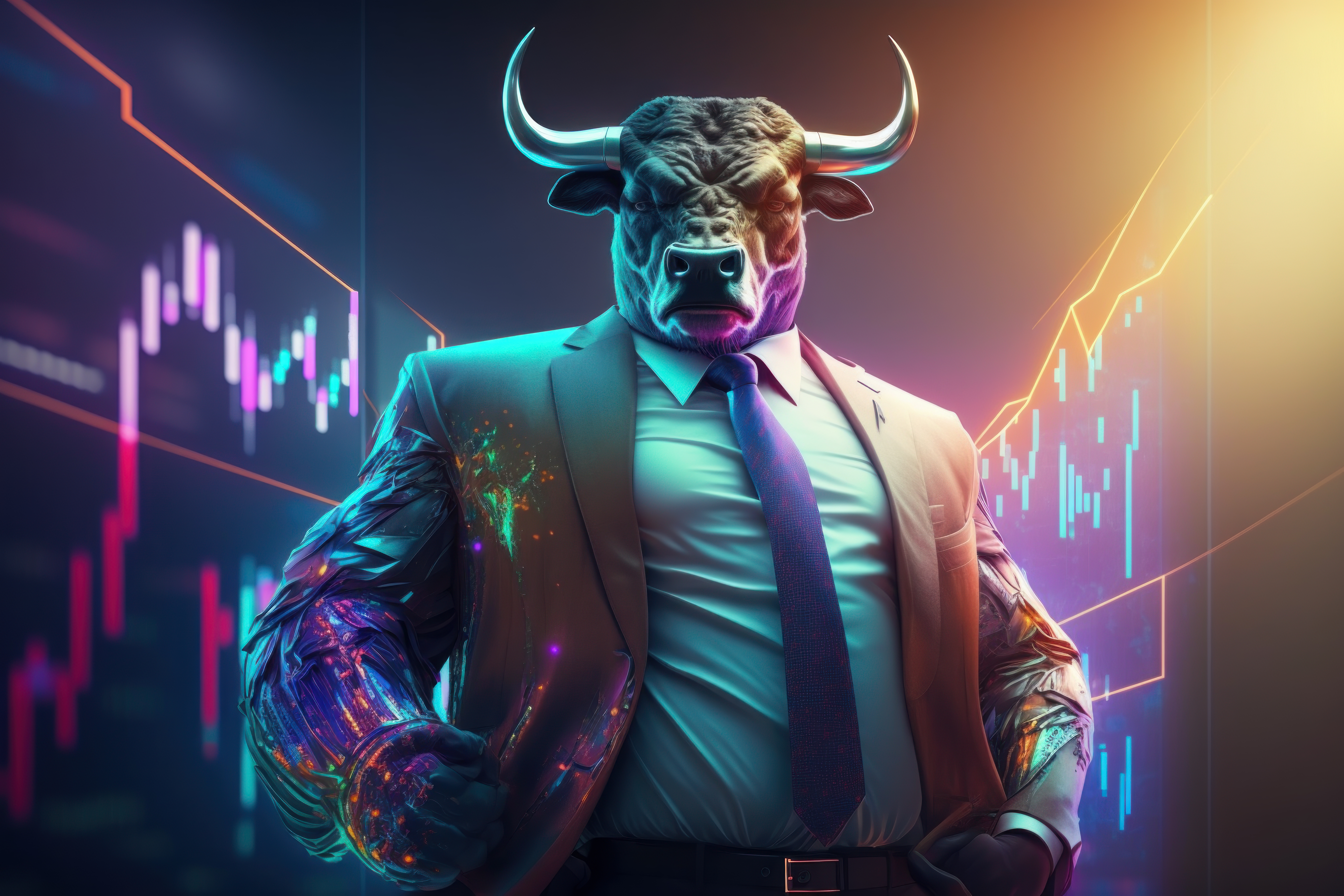 working with graph on screen, Bullish in Stock market bullish market